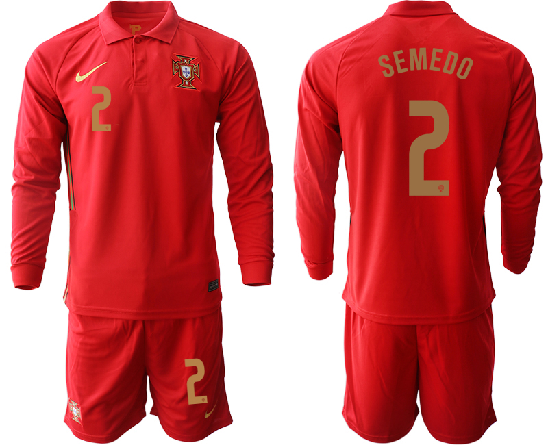 Men 2021 European Cup Portugal home red Long sleeve 2 Soccer Jersey