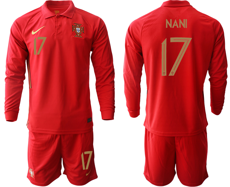 Men 2021 European Cup Portugal home red Long sleeve 17 Soccer Jersey1