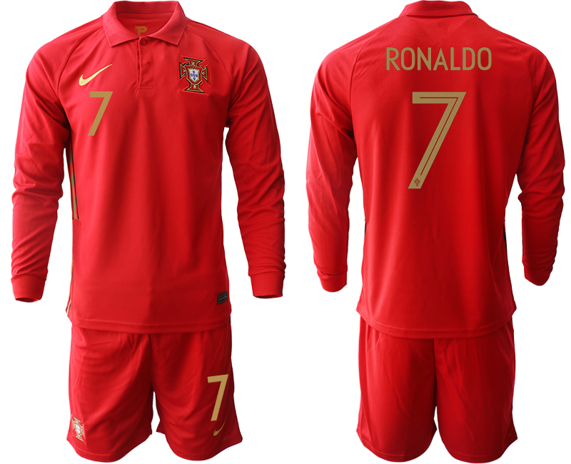 Men 2021 European Cup Portugal home red Long sleeve 7 Soccer Jersey2