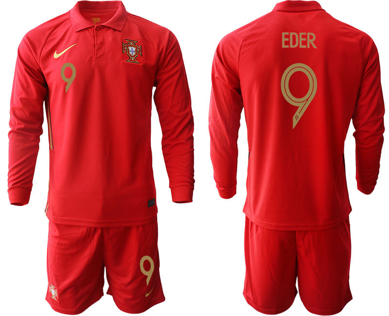 Men 2021 European Cup Portugal home red Long sleeve 9 Soccer Jersey1