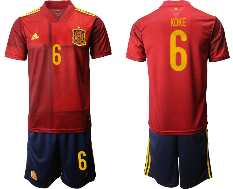 Men 2021 European Cup Spain home red 6 Soccer Jersey