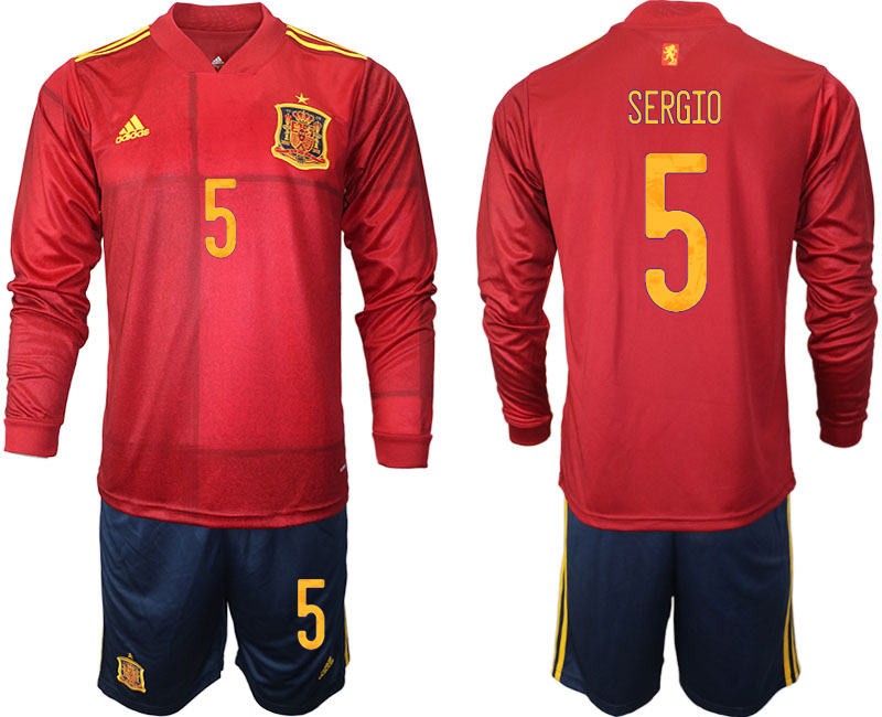 Men 2021 European Cup Spain home Long sleeve 5 soccer jerseys