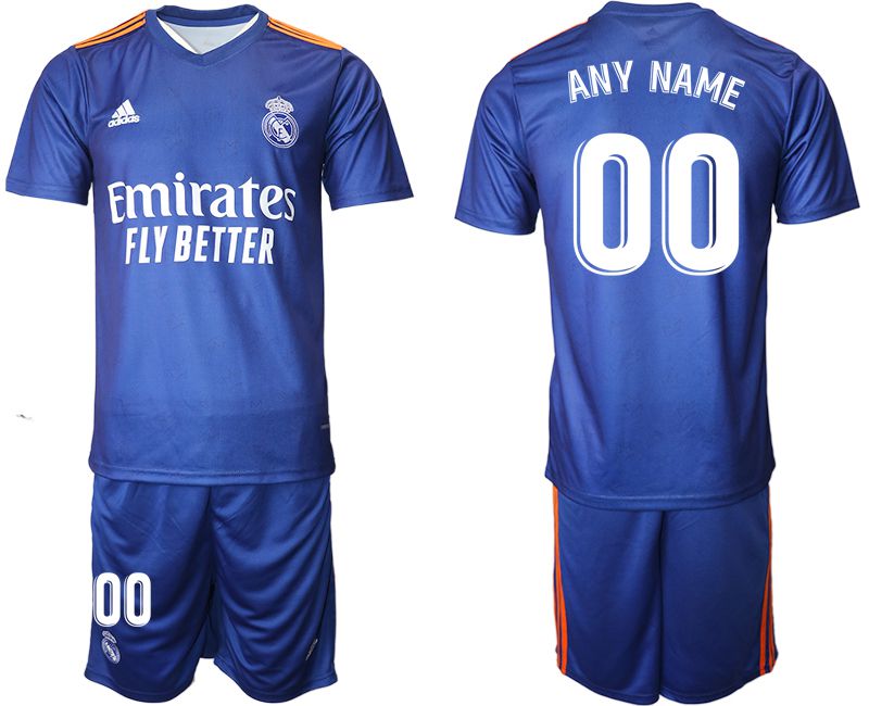 Men 2021-2022 Club Real Madrid away blue customized Adidas Soccer Jersey