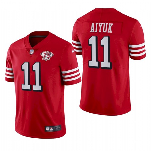 Men San Francisco 49ers #11 Brandon Aiyuk 75th Anniversary Red Throwback Jersey