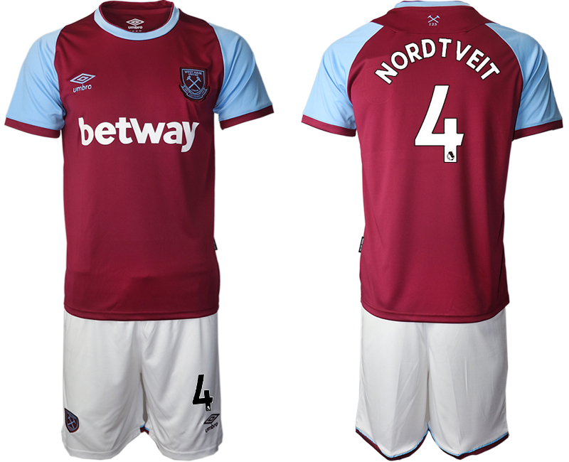 Men 2020-2021 club West Ham United home 4 red Soccer Jerseys