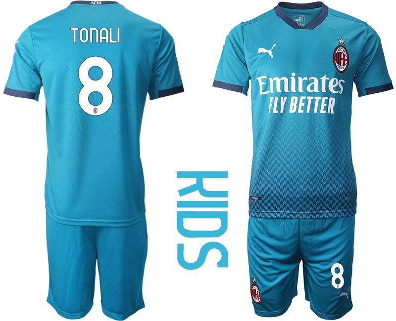 Youth 2020-2021 club AC milan away 8 blue Soccer Jerseys