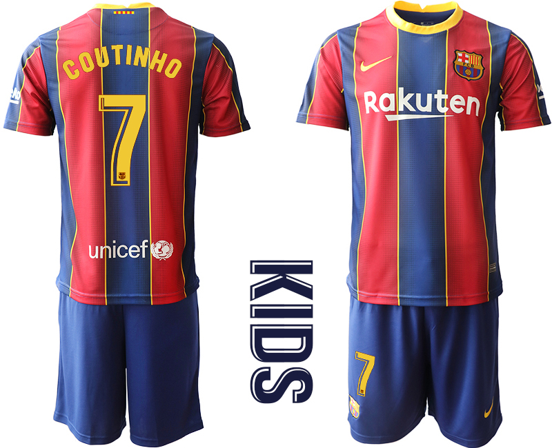 Youth 2020-2021 club Barcelona home 7 red Soccer Jerseys