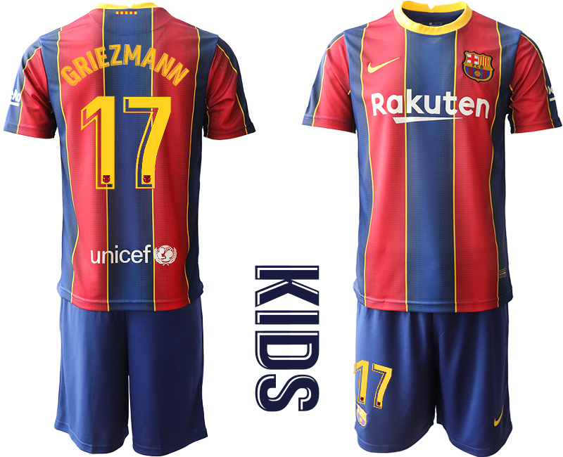 Youth 2020-2021 club Barcelona home 17 red Soccer Jerseys