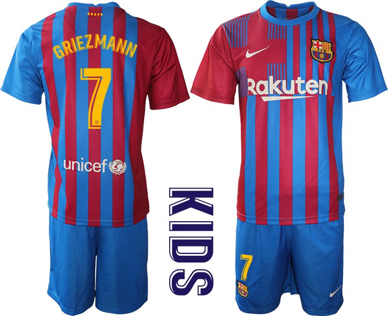 Youth 2021-2022 Club Barcelona home blue 7 Nike Soccer Jersey