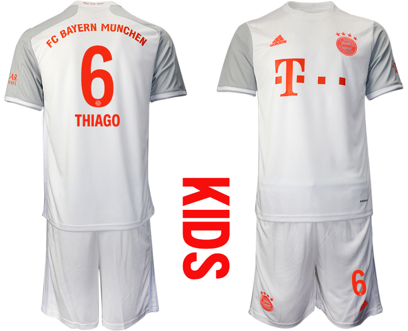 Youth 2020-2021 club Bayern Munich away white 6 Soccer Jerseys