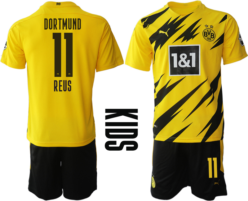 Youth 2020-2021 club Borussia Dortmund home yellow 11 Soccer Jerseys