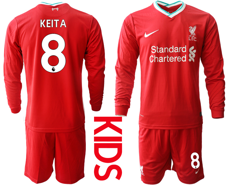 2021 Liverpool home long sleeves Youth 8 soccer jerseys