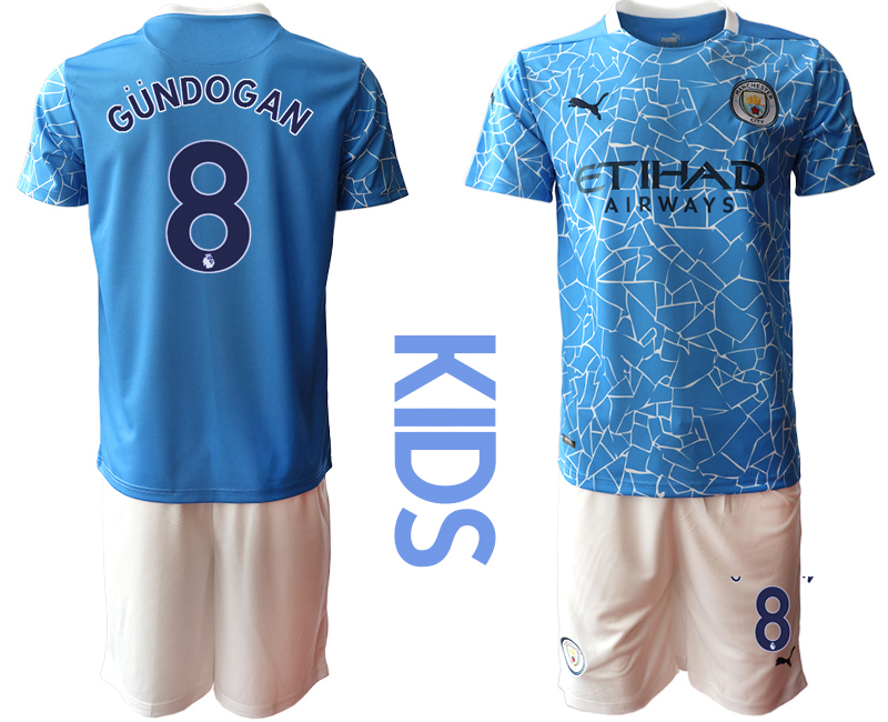 Youth 2020-2021 club Manchester City home blue 8 Soccer Jerseys