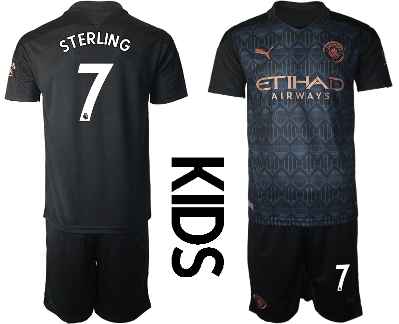 Youth 2020-2021 club Manchester City away black 7 Soccer Jerseys