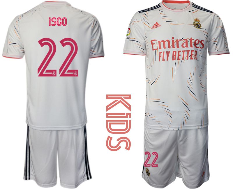 Youth 2021-2022 Club Real Madrid home white 22 Adidas Soccer Jersey