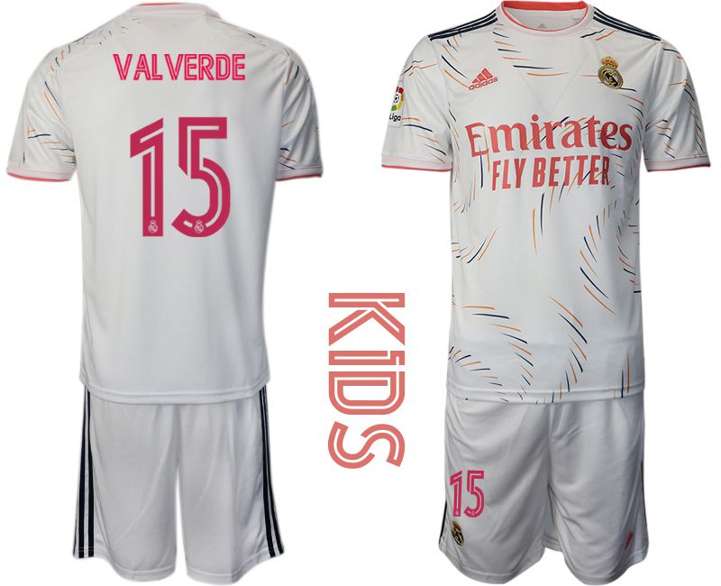 Youth 2021-2022 Club Real Madrid home white 15 Adidas Soccer Jersey