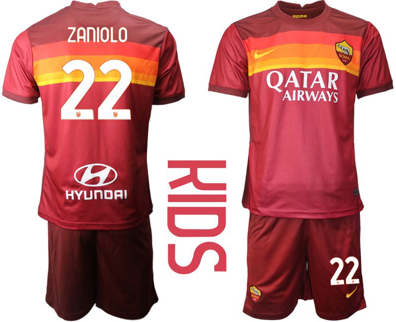 Youth 2020-2021 club AS Roma home 22 red Soccer Jerseys