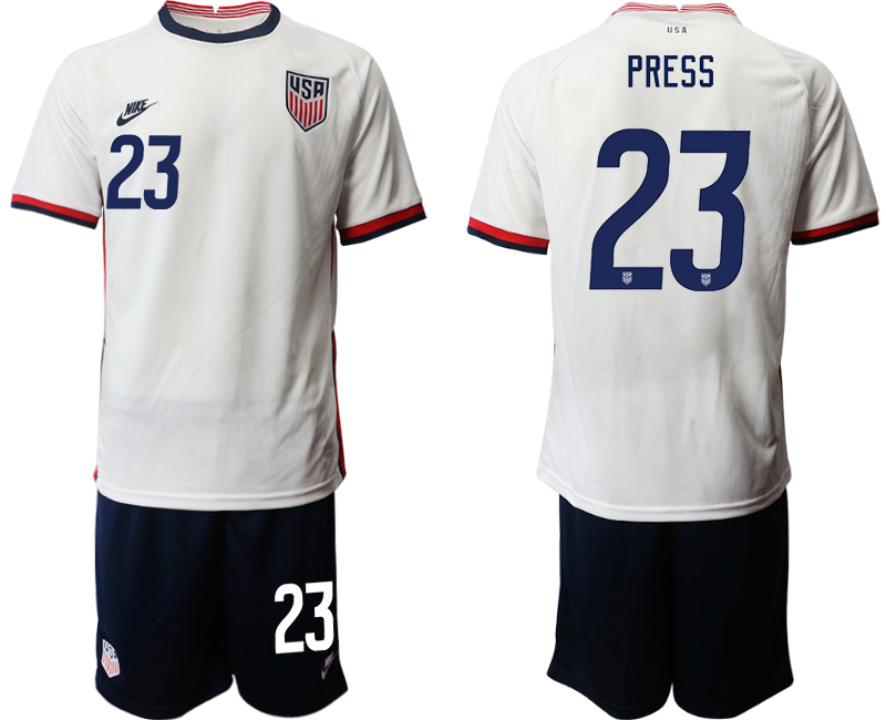 Men 2020-2021 Season National team United States home white 23 Soccer Jersey