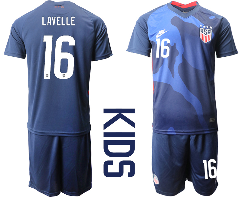 Youth 2020-2021 Season National team United States away blue 16 Soccer Jersey