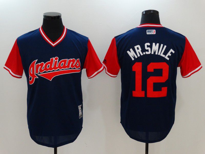 Men Cleveland Indians 12 Mr.smile Blue Game Legend Edition MLB Jersey