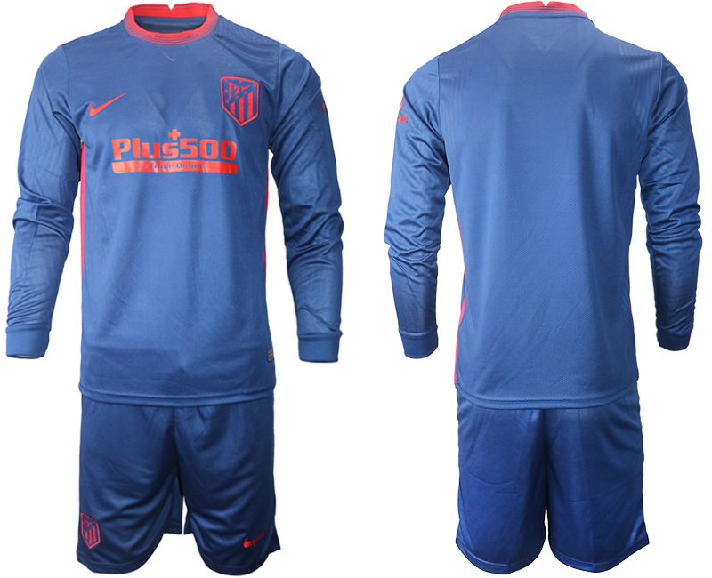 Men 2020-2021 club Atletico Madrid away long sleeves blue Soccer Jerseys