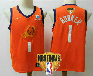 Men's Phoenix Suns #1 Devin Booker NEW Orange 2021 Finals Patch Nike Swingman Stitched NBA Jersey