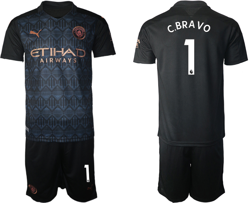 Men 2020-2021 club Manchester City away 1 black Soccer Jerseys