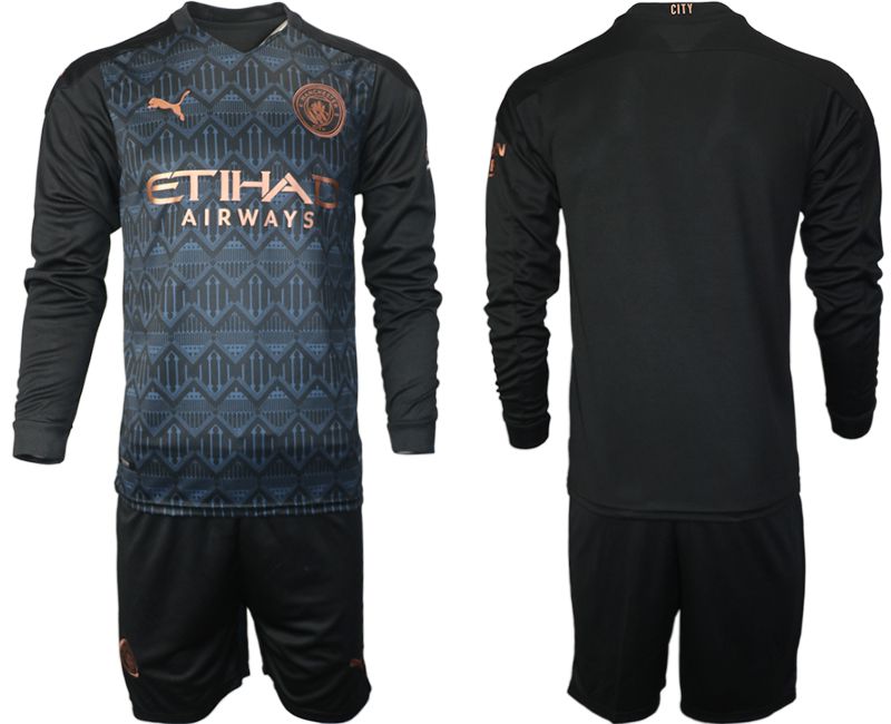 Men 2020-2021 club Manchester city home long sleeve black Soccer Jerseys