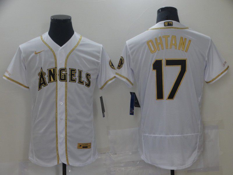 Men Los Angeles Angels 17 Ohtani White Elite 2021 Nike MLB Jersey