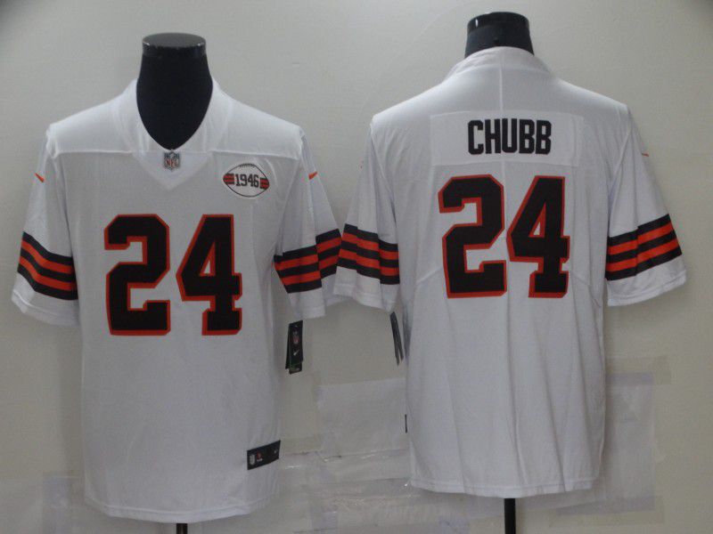 Men Cleveland Browns 24 Chubb White 1946 Nike Vapor Untouchable Limited 2021 NFL Jersey