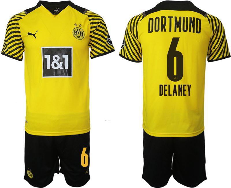 Men 2021-2022 Club Borussia Dortmund home 6 yellow Soccer Jersey