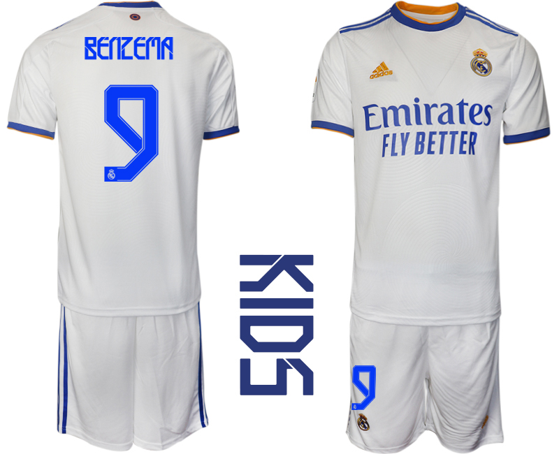 Youth 2021-2022 Club Real Madrid home white 9 Soccer Jerseys