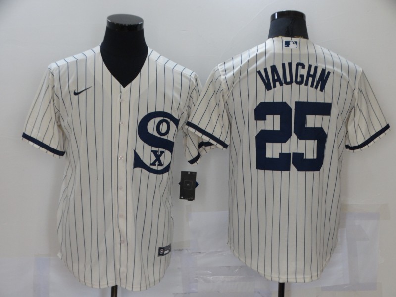 Men's Chicago White Sox #25 Andrew Vaughn 2021 Cream Navy Field of Dreams Name Flex Base Stitched Jersey