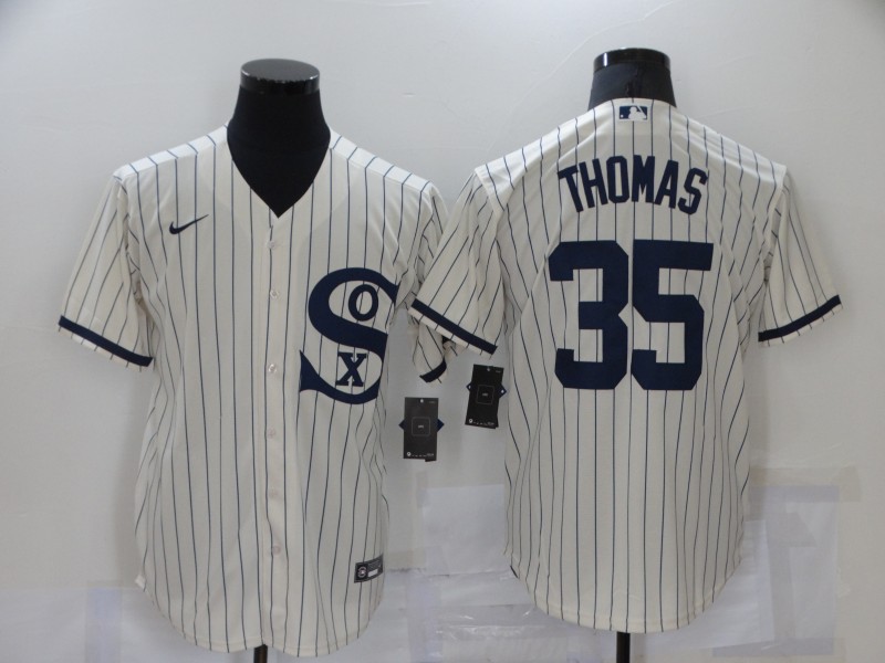 Men's Chicago White Sox #35 Frank Thomas 2021 Cream Navy Field of Dreams Name Flex Base Stitched Jersey