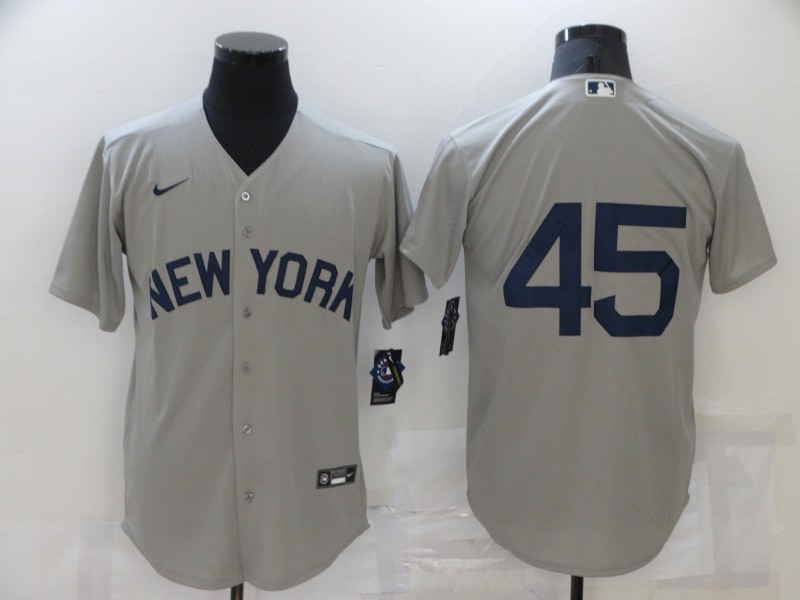 Men's New York Yankees #45 Gerrit Cole 2021 Grey Field of Dreams Cool Base Stitched Baseball Jersey