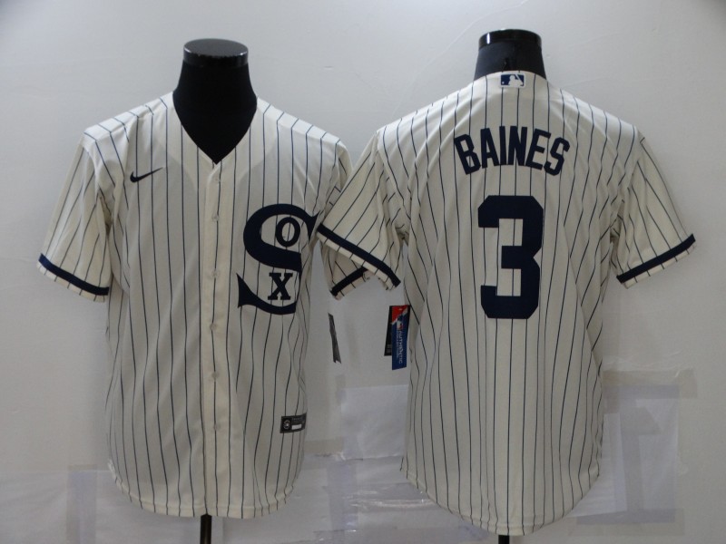 Men's Chicago White Sox #3 Harold Baines 2021 Cream Field of Dreams Name Cool Base Stitched Nike Jersey