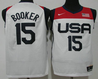 Men's USA Basketball #15 Devin Booker 2021 White Olympics Stitched Home Jersey