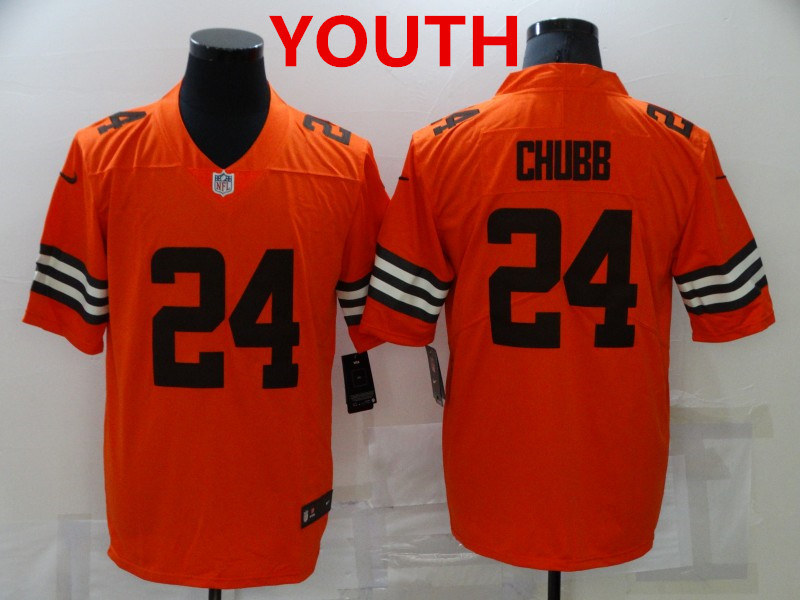 Youth Cleveland Browns #24 Nick Chubb orange 2021 inverted legend stitched nike limited Jersey