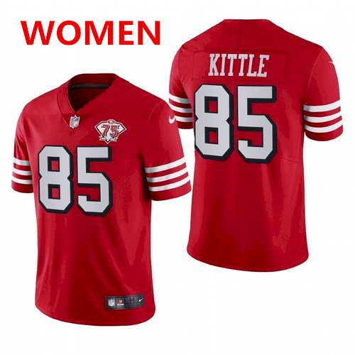 Women's San Francisco 49ers #85 george kittle 75th anniversary red throwback jersey