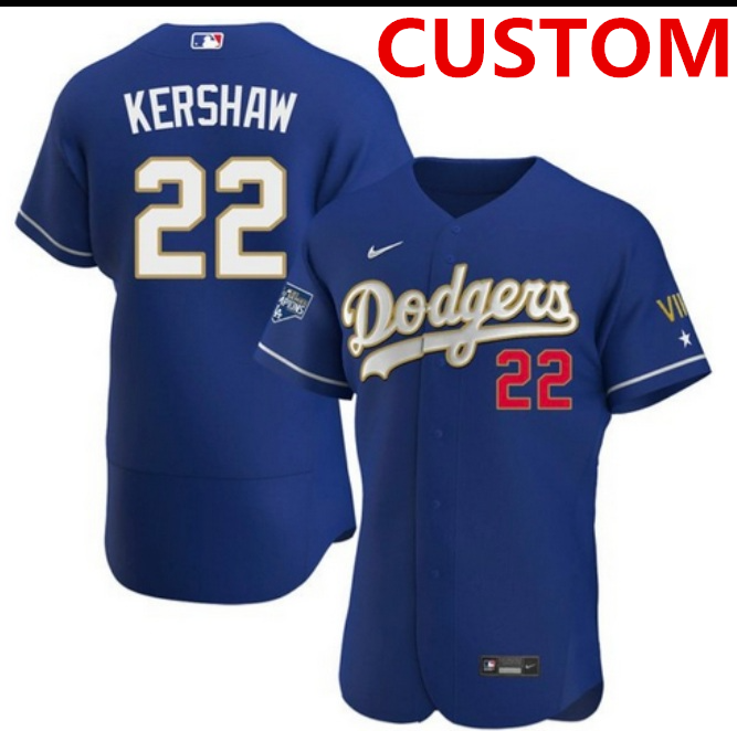 Men Los Angeles Dodgers Custom Championship Gold trim blue limited all stitched flex base Jersey