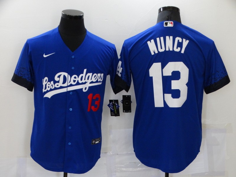 Men's Los Angeles Dodgers #13 Max Muncy Blue 2021 City Connect Number Cool Base Stitched Jersey