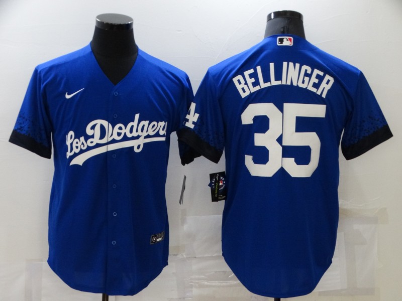 Men's Los Angeles Dodgers #35 Cody Bellinger Blue 2021 City Connect Number Cool Base Stitched Jersey