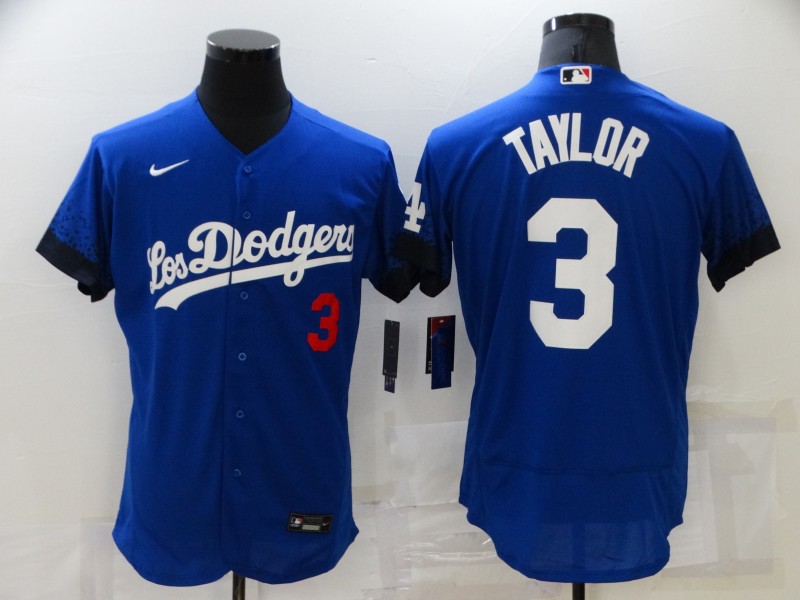 Men's Los Angeles Dodgers #3 Chris Taylor Blue 2021 City Connect Flex Base Stitched Jersey