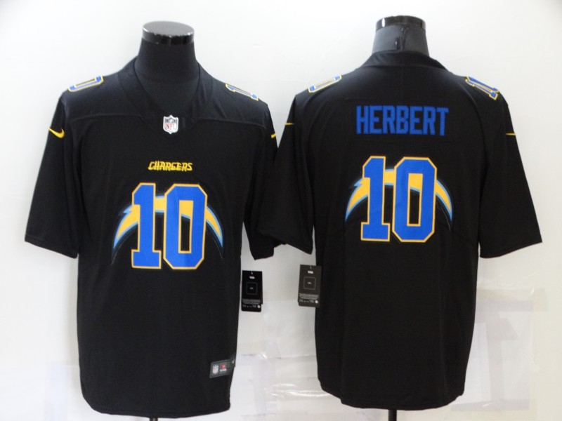 Men's Los Angeles Chargers #10 Justin Herbert Black 2020 Shadow Logo Vapor Untouchable Stitched NFL Nike Limited Jersey