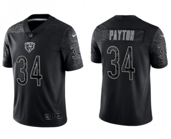 Men's Chicago Bears #34 Walter Payton Black Reflective Limited Stitched Football Jersey