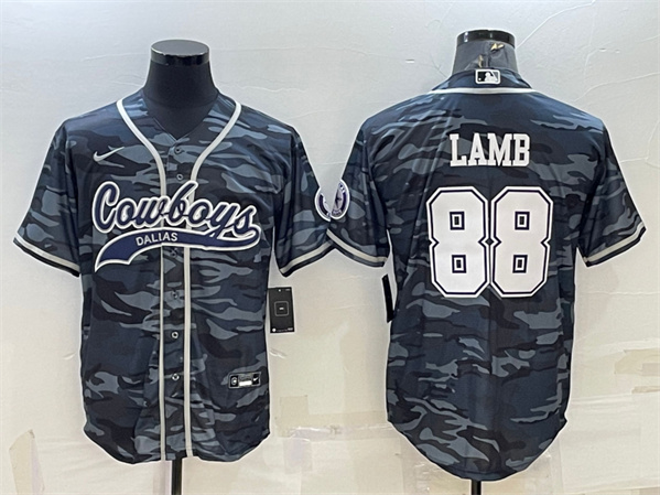 Men's Dallas Cowboys #88 CeeDee Lamb Gray Camo With Patch Cool Base Stitched Baseball Jersey