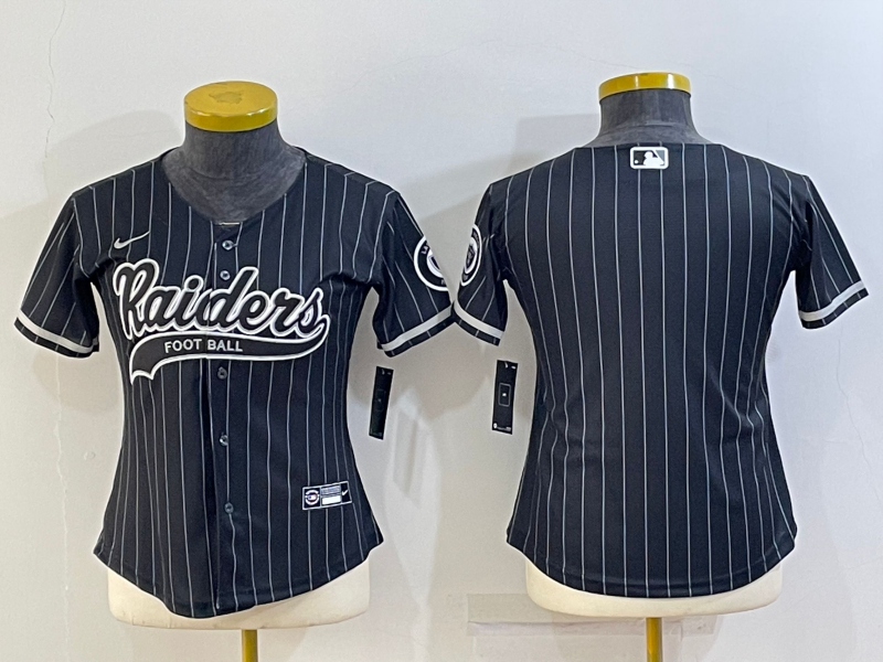 Women's Las Vegas Raiders Black With Patch Cool Base Stitched Baseball Jersey