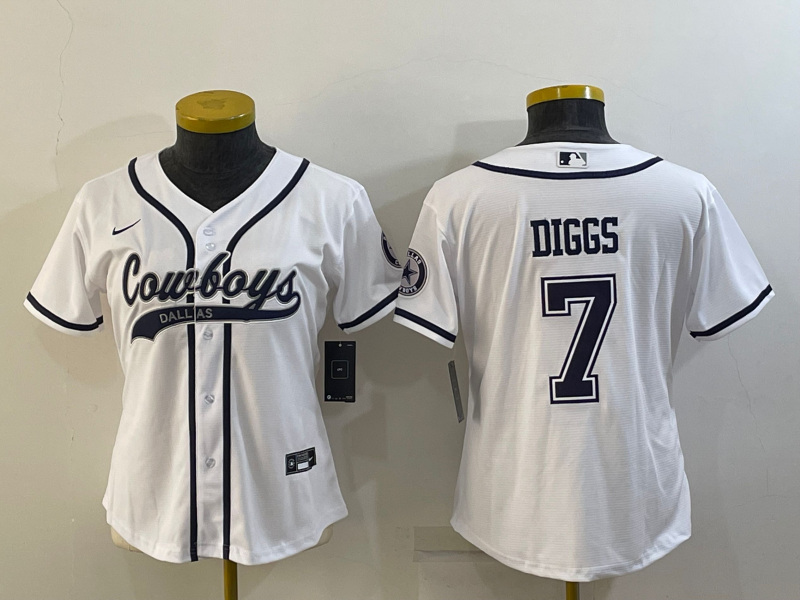 Women's Dallas Cowboys #7 Trevon Diggs White With Patch Cool Base Stitched Baseball Jersey