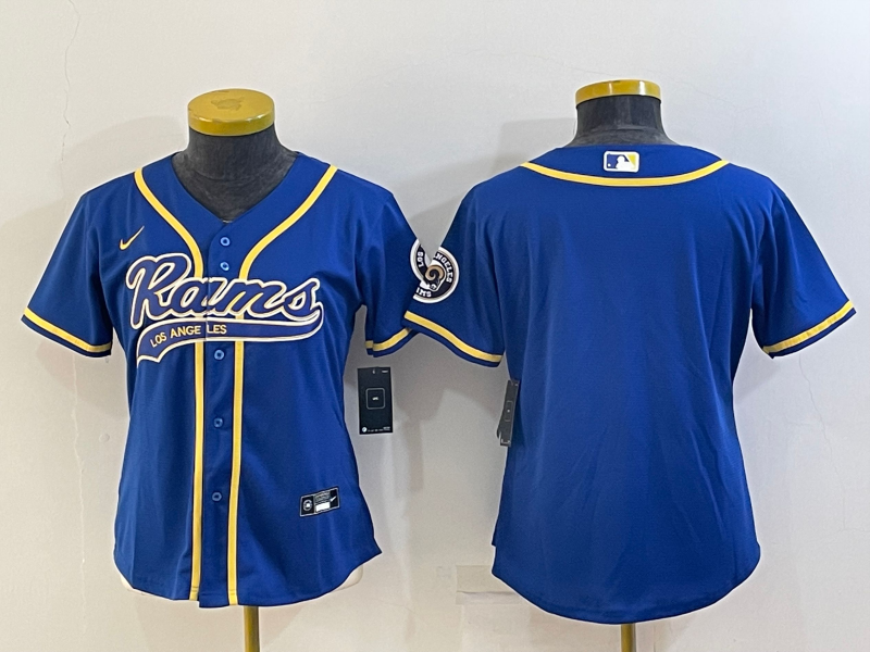 Women's Los Angeles Rams Blank Royal With Patch Cool Base Stitched Baseball Jersey