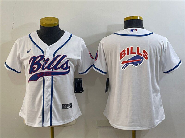 Women's Buffalo Bills White Team Big Logo With Patch Cool Base Stitched Baseball Jersey(Run Small)